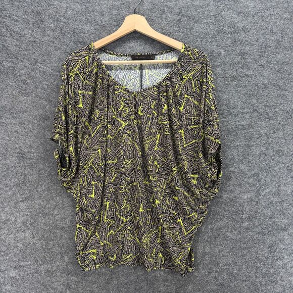 The Limited Blouse Women M Medium Black Geometric Short Sleeve Round Neck Casual - Picture 1 of 6